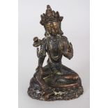 A Bronze Figure of Padmapani, Nepal, 20th century, seated in lalitasana on a double lotus throne,