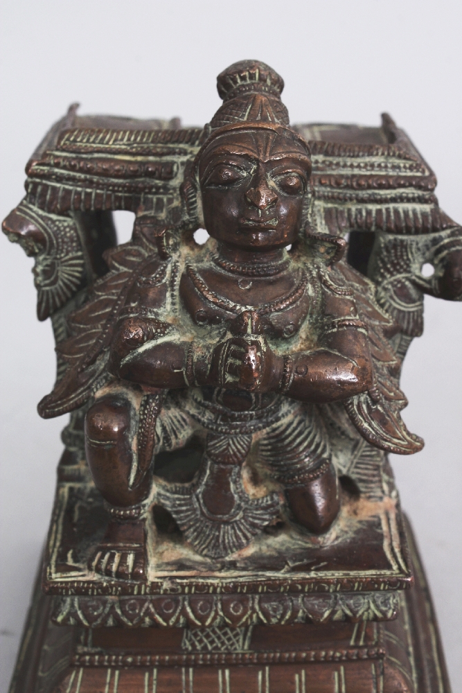 A Bronze Base from a Vishnu Shrine, Tamil Nadu, South India, 19th century, depicting a crouching - Image 5 of 6