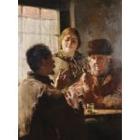 Paul Eugene Gorge (1856-1941) Belgian. An Interior Scene with Figures Drinking and Smoking by a