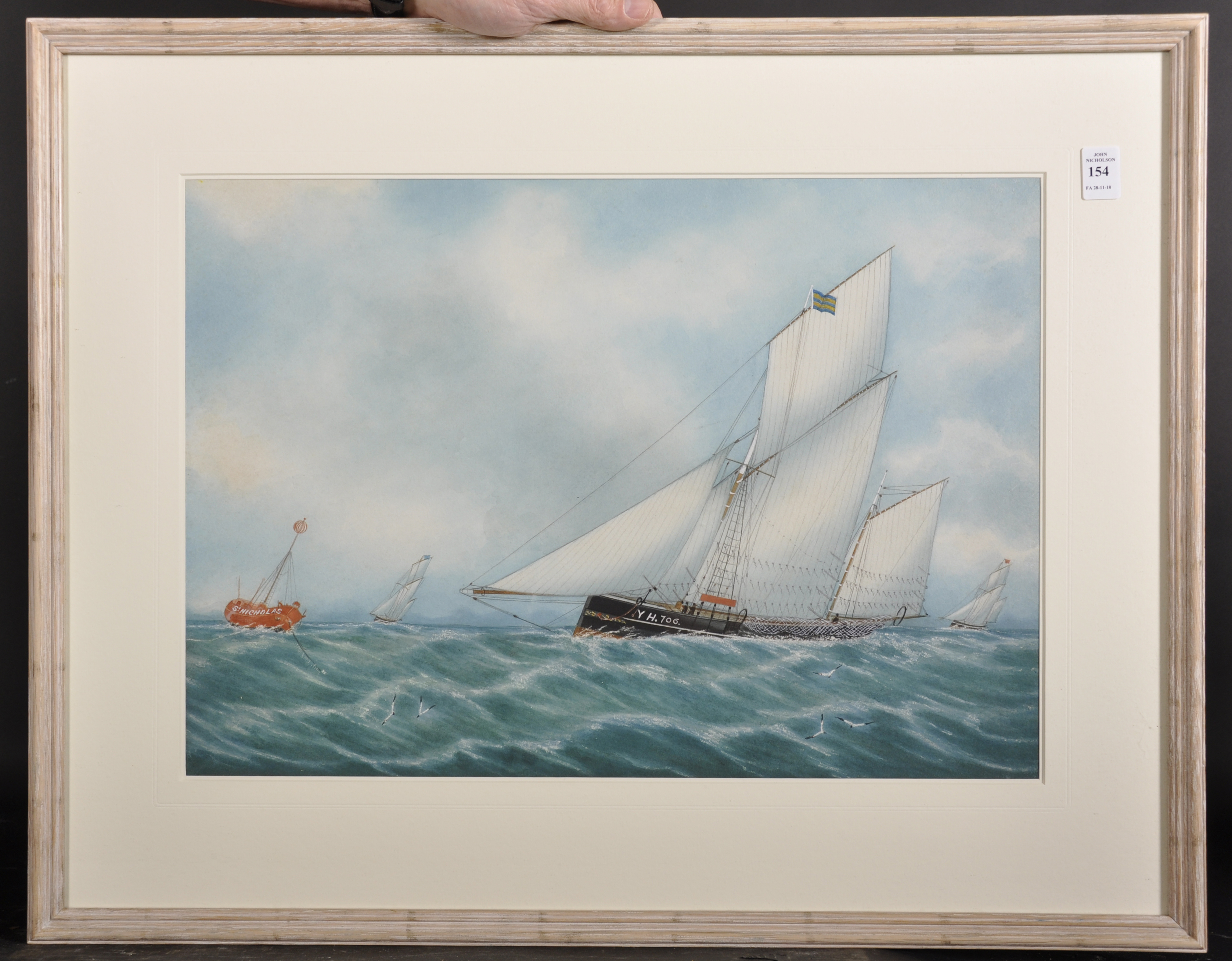 19th Century English School. A Seascape with Yarmouth Fishing Trawlers Racing, Watercolour and Mixed - Image 2 of 5