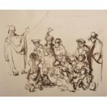 After Rembrandt van Rijn (1606-1669) Dutch. A Figure Subject, Print, Unframed, 8" x 9.5", and