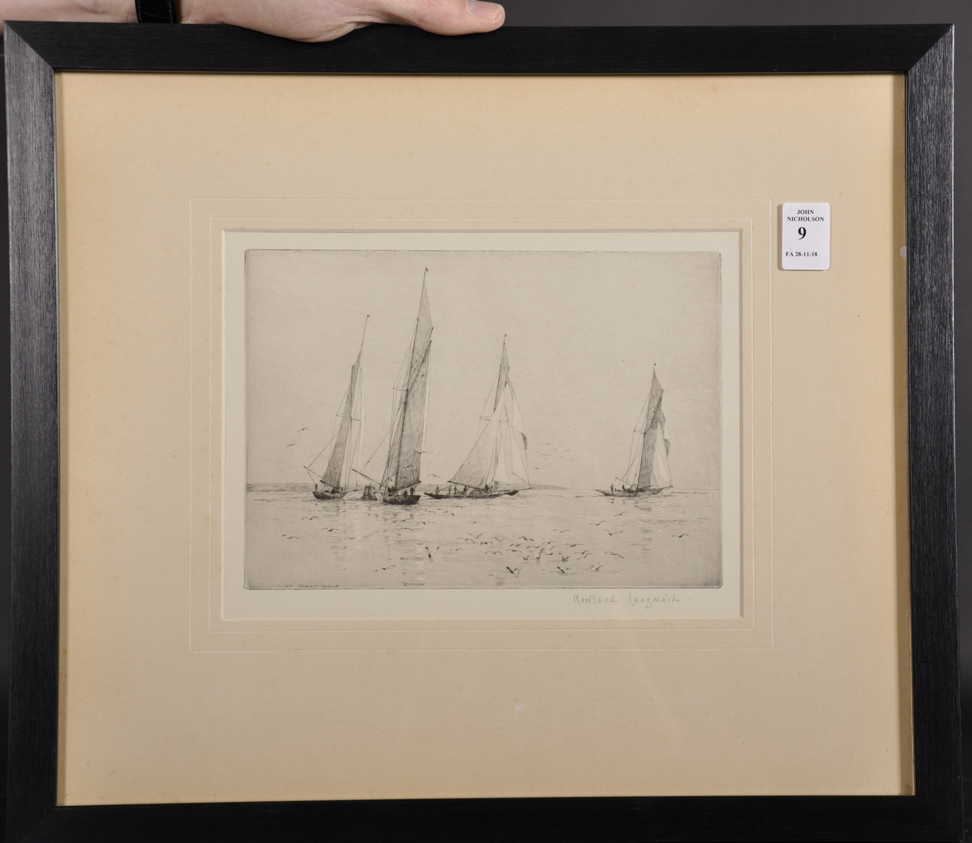 Rowland Langmaid (1897-1956) British. "Setting Spinnakers", Drypoint Etching, Signed Artist's - Image 2 of 5