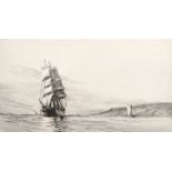 Harold Wyllie (1880-1973) British. "A Barque Hove to for a Pilot off Falmouth", Etching, Signed