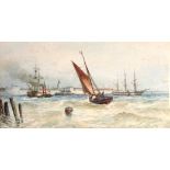 Robert Malcolm Lloyd (1859-1907) British. Shipping near a French Harbour, Watercolour, Signed and