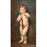 Timoleon Lobrichon (1831-1914) French. A Naked Little Boy, Holding a Gun, and a Sword by his Side,