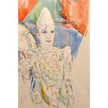 Athene Andrade (1908-?) European. "Luigi Folcons", A Pierrot, Inscribed in Crayon and Indistinctly