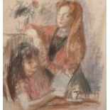 Robert Philipp (1895-1981) American. A Study of Two Girls Reading, Mixed Media, Signed, 18" x 16.