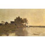 Paul Joseph Constantin Gabriel (1828-1903) Dutch. A Tranquil Dutch River Landscape, with a Moored