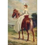 Theobald Chartran 'T' (1849-1907) French. An Elegant Lady riding Side Saddle on a Horse, Oil on