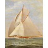 E... Adams (19th -20th Century) British. A Sailing Yacht on the Open Seas, Oil on Board, Signed