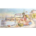 L...George (20th - 21st Century) British. A Cornish Harbour Scene with Moored Boats, Oil on Board,
