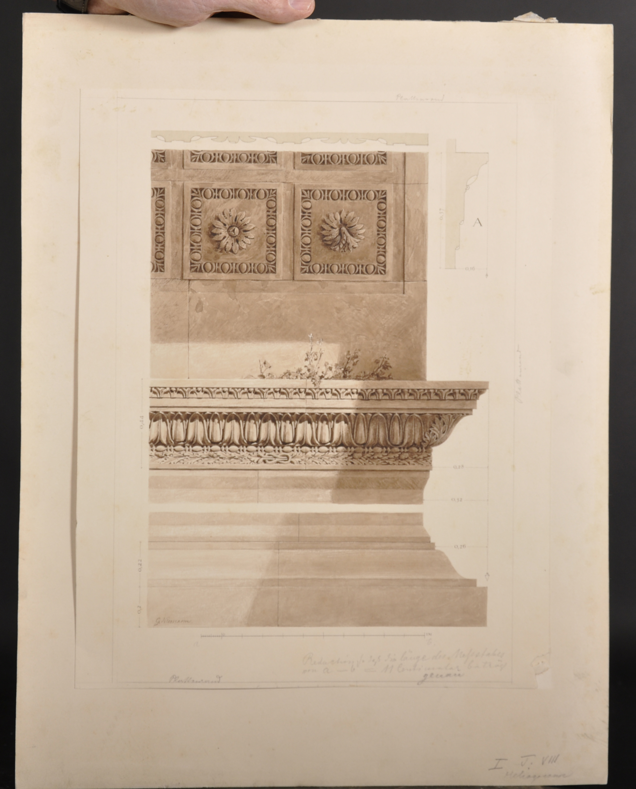 George Niemann (1841-1912) French. Drawing of an Architectural Pediment, Pen and Watercolour, - Image 2 of 5