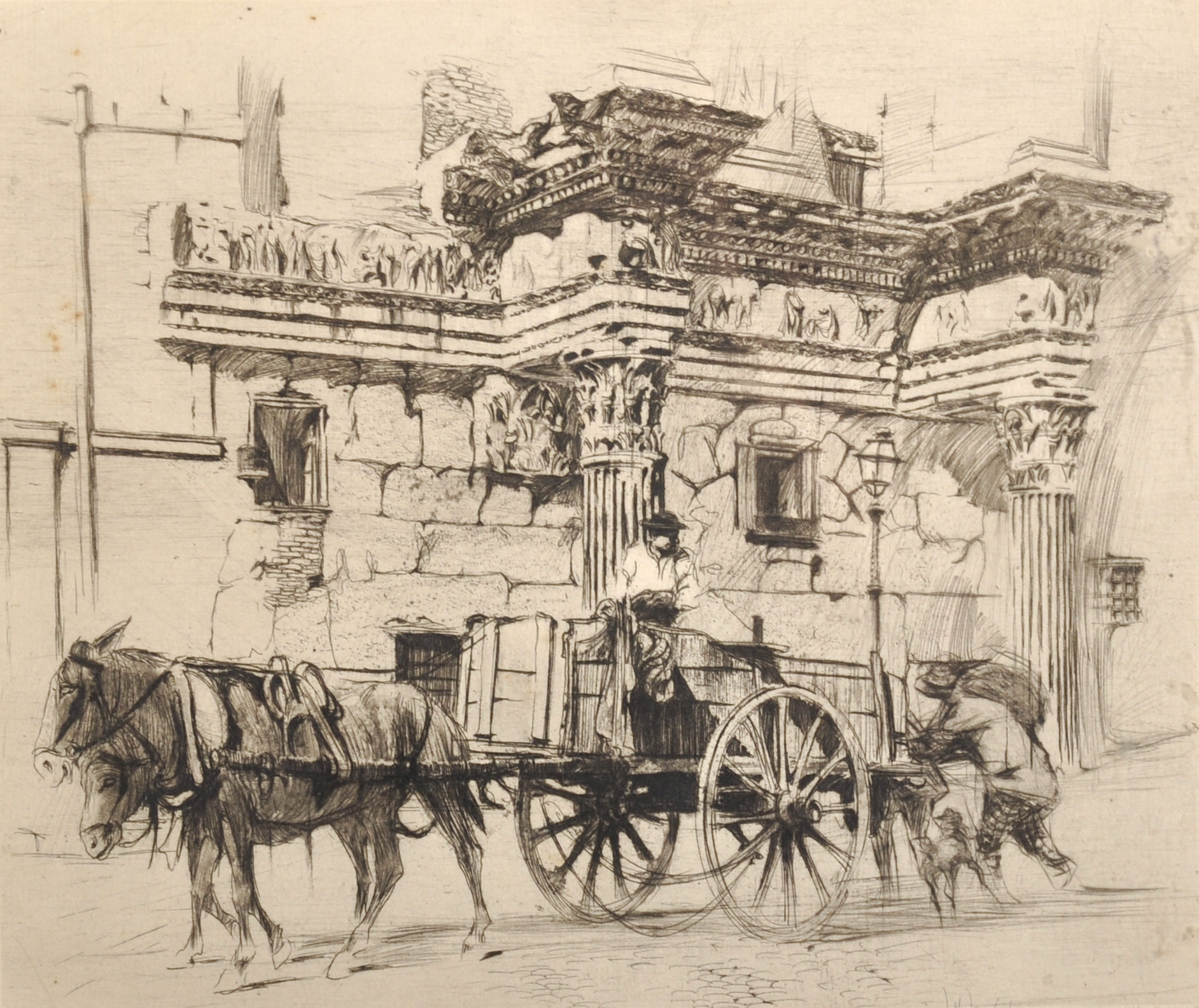 William Walcot (1874-1943) British. "Temple of Minerva, Rome", Etching, Signed in Pencil, 9.5" x