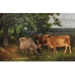 Anthony de Bree (1856-1921) British. Cattle Grazing in a Field, Oil on Canvas, Signed and Dated '87,