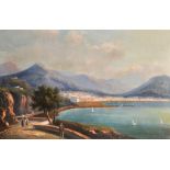 Late 19th Century Italian School. An Extensive View of Naples, with Figures on the Coastal Path,