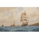 Frederick James Aldridge (1850-1933) British. "Off the Devon Coast", Watercolour, Signed and