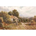 Robert John Hammond (act. 1879-1911) British. Feeding the Chickens, Oil on Canvas, Signed, 15.75"