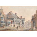 19th Century English School. A Scottish Street Scene, with Figures, Watercolour, 8" x 11.25".
