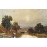 Circle of Samuel Bough (1822-1878) British. 'View of Worcester', A River Landscape, Oil on Board,