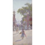 Alfred Edward Emslie (1848-1918) British. "Eastern Market Scene", Watercolour, Signed, 24.5" x 10.