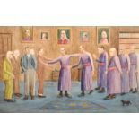 Early 20th Century English School. Robed Figures Greeting in an Interior, Watercolour, Unframed,