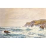 Arthur Dean (19th-20th Century) British. An Extensive Coastal Scene with Rough Seas Washing onto the