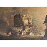 Attributed to George Chambers (1803-1840) British. "The Battle of Trafalgar", Watercolour, Inscribed