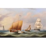 Richard Barnett Spencer (1840-1874) British. A Busy Shipping Scene in Choppy Waters, Oil on