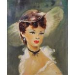 M...Reverberi (20th Century) French. Portrait of a Lady, wearing a