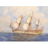 Gregory Robinson (1876-1967) British. Study of a Three Masted Ship, Watercolour, Signed, 11" x 15".