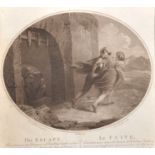 After Thomas Stothard (1755-1834) British. "The Escape", Engraving, Oval, with Verre Eglomise, 6.25"