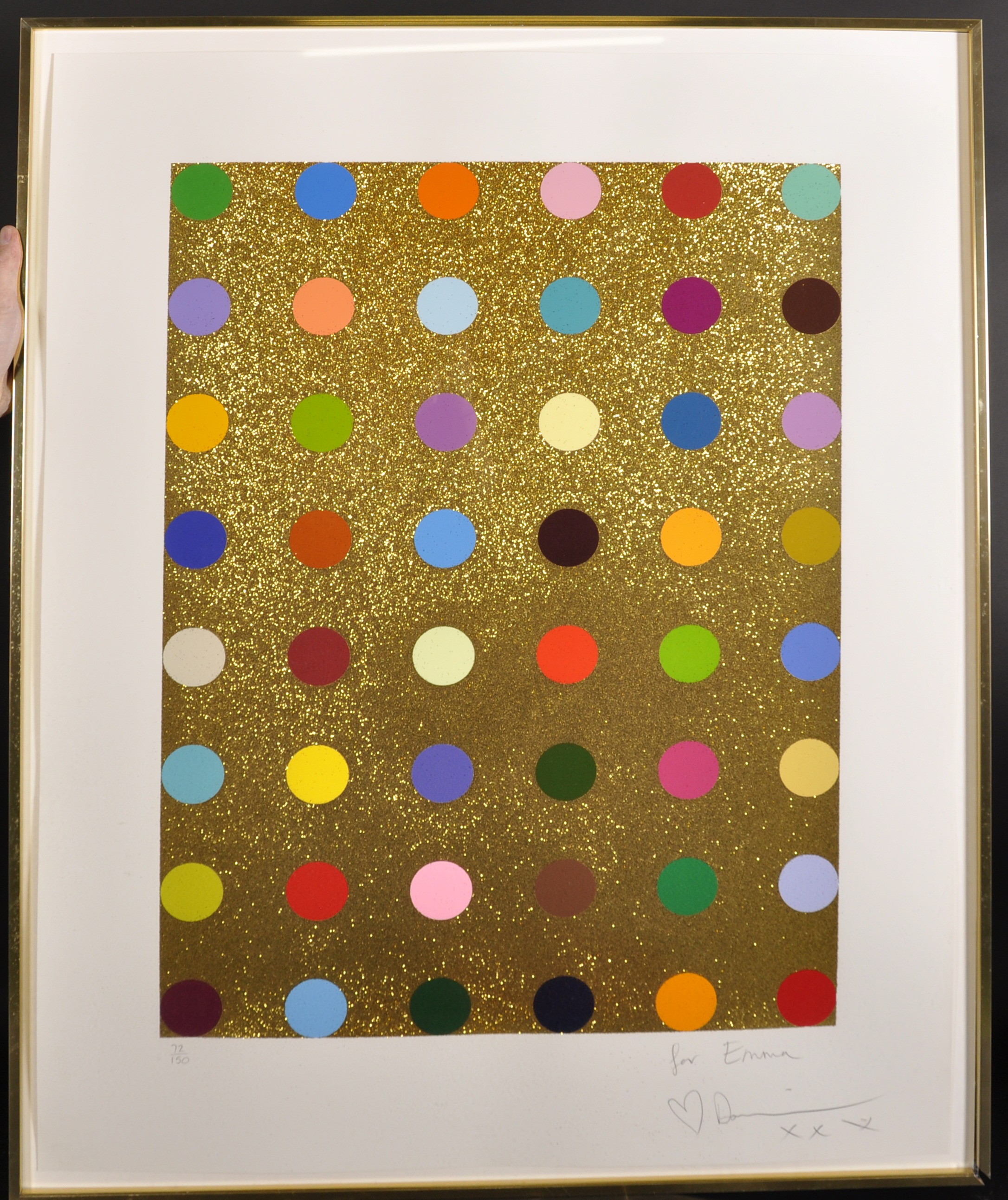 Damien Hirst (1965- ) British. "Spot" with Forty Eight Colour Spots on a Gold Glitter background, - Image 2 of 4