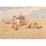 19th Century European School. A Middle Eastern Scene, with Figures and Camels, Watercolour, Signed