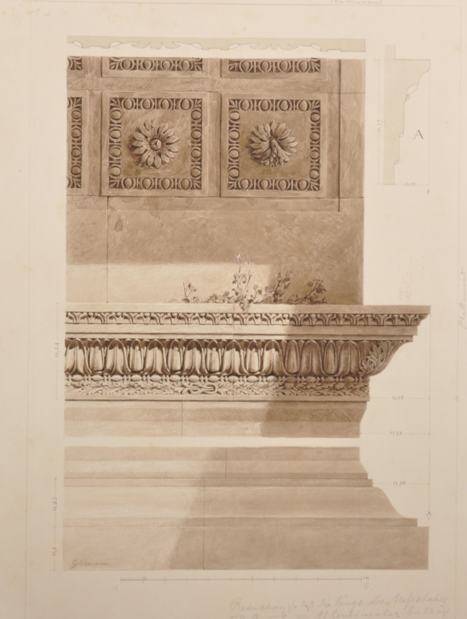 George Niemann (1841-1912) French. Drawing of an Architectural Pediment, Pen and Watercolour,