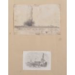 Early 19th Century English School. Sketch of an Explosion outside a Camp near a Mosque, Pencil,