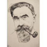 Hermann Struck (1876-1944) German. 'Man with Pipe', possibly a Self Portrait, Etching, Signed and