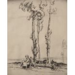 Ernest Herbert Whydale (1886-1952) British. Children Resting Under a Tree, Etching, Signed in