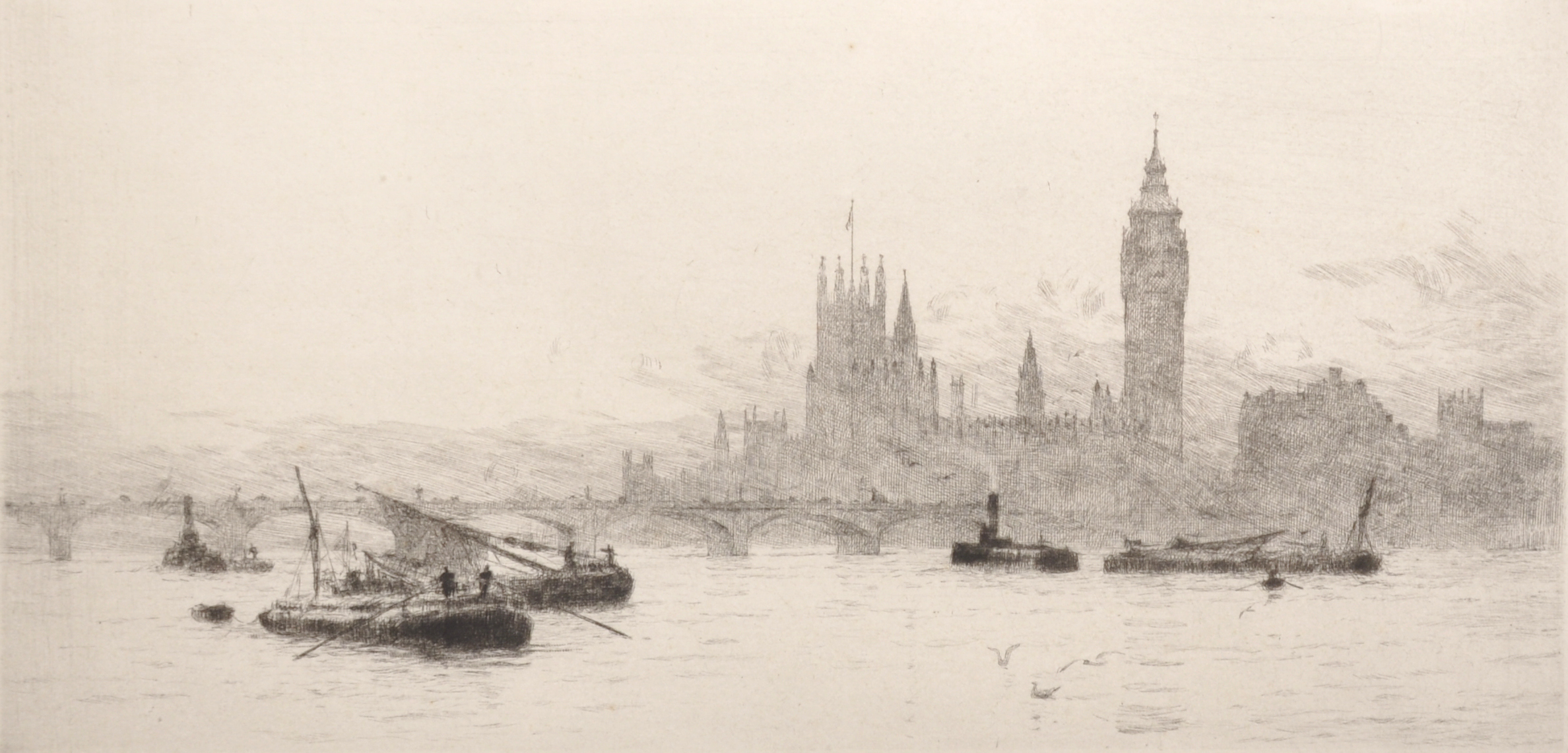 Rowland Langmaid (1897-1956) British. "Westminster", Etching, Signed in Pencil, 5" x 9.75".