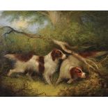 Edward Armfield (1817-1896) British. Two Spaniels in a Landscape, Oil on Canvas, Signed and Dated