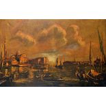 After Francesco Guardi (1712-1793) Italian. A Venetian Scene with Gondolas in the foreground, Oil on