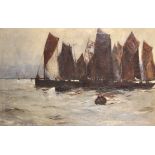Frank Henry Mason (1876-1965) British. A Seascape with Sailing Boats, and Figures in a Rowing