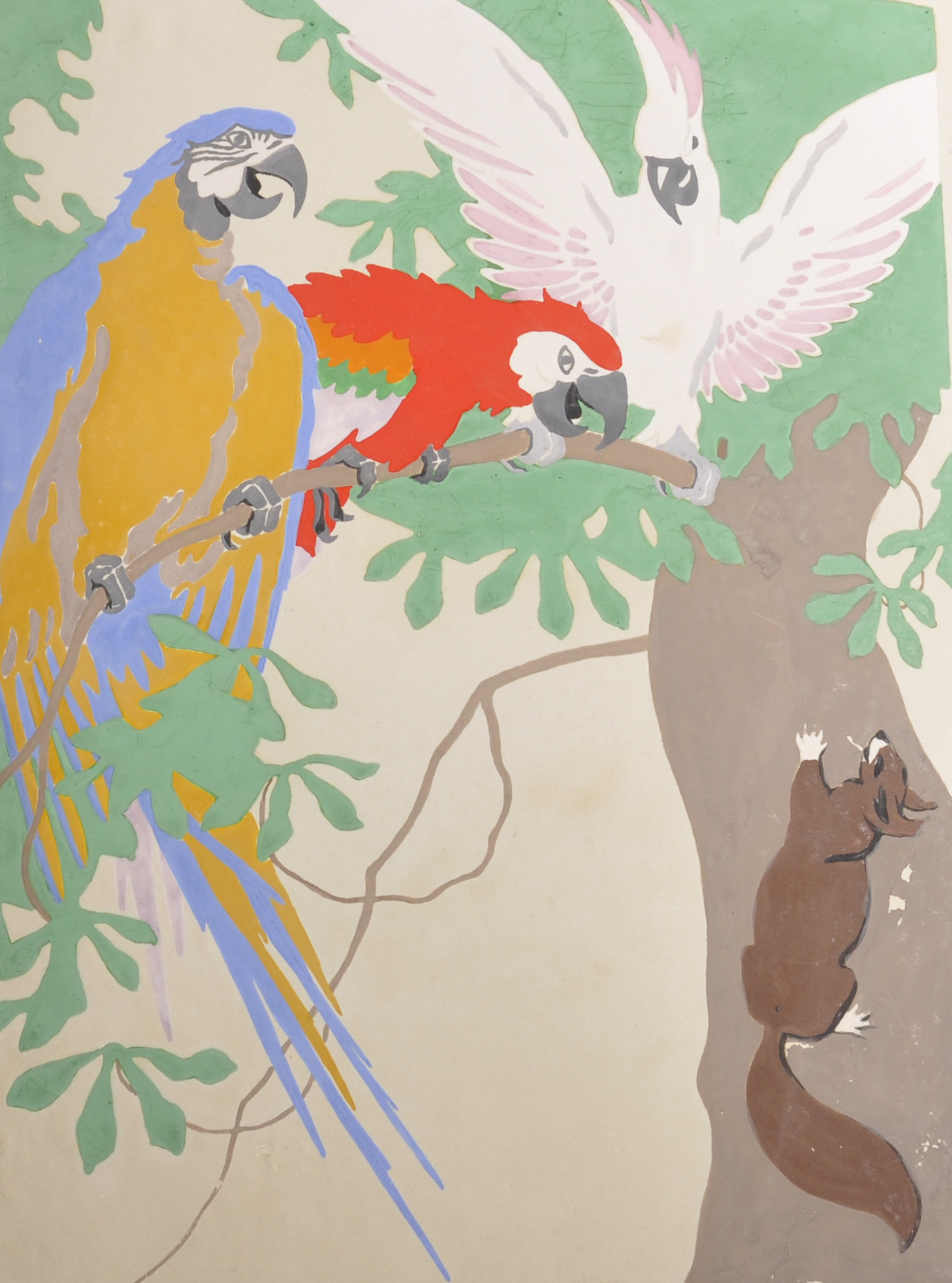 John Hall Thorpe (1874-1947) Australian. "Australian Cockatoos" with a Parrot and a Squirrel,