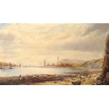 John Teasdale (1848-1926) British. Estuary Scene with a distant Town, Oil on Canvas, Signed and