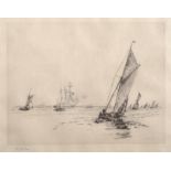 William Lionel Wyllie (1851-1931) British. "Fishing Boats on the Medway", Drypoint Etching, Artist's