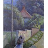 20th Century Great Bardfield School. Landscape with a House and Trees, Oil on Canvas, Unframed,