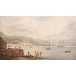 Francis Nicholson (1753-1844) British. "Greenock, Scotland", Figures on the bank of the Clyde with