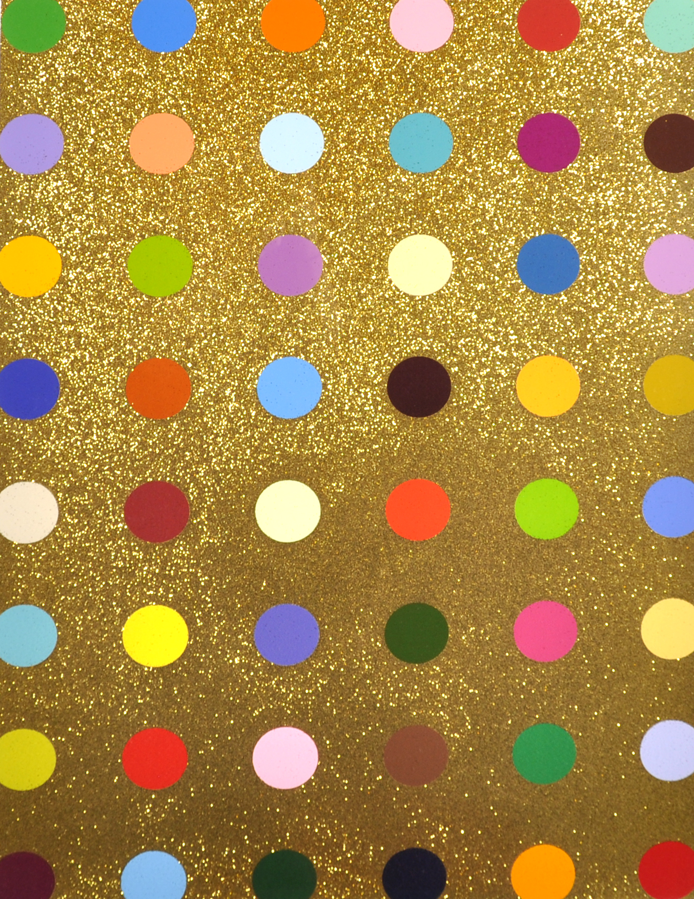 Damien Hirst (1965- ) British. "Spot" with Forty Eight Colour Spots on a Gold Glitter background,