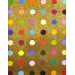 Damien Hirst (1965- ) British. "Spot" with Forty Eight Colour Spots on a Gold Glitter background,