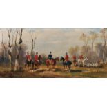 Rudolf Stone (19th - 20th Century) British. A Hunting Scene, Oil on Panel, Indistinctly Signed, 6.