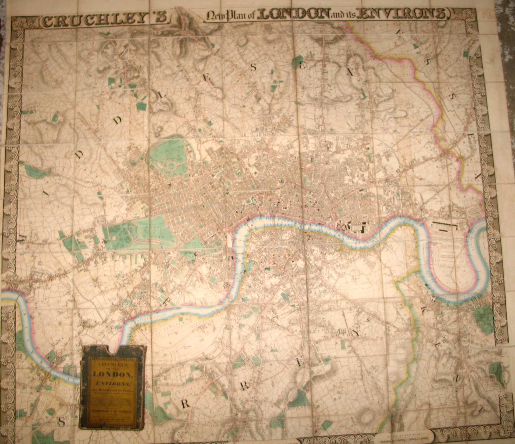 [MAP] "CRUCHLEY's New Plan of London and its Environs," hand-col'd engr. map approx. 6 inches to 1